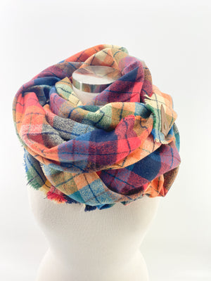 Over the Rainbow Plaid Blanket Scarf with Leather Detail