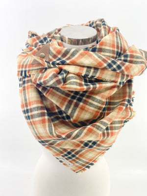 Hearty New England Plaid Blanket Scarf with Leather Detail