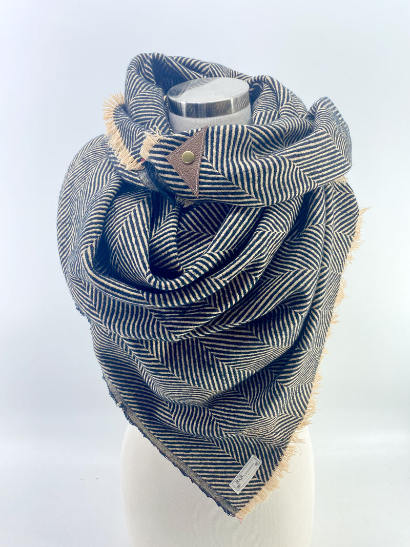 Heirloom Herringbone Blanket Scarf with Leather Detail