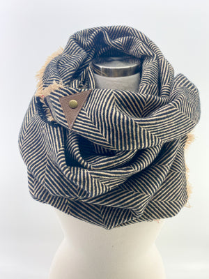 Heirloom Herringbone Blanket Scarf with Leather Detail