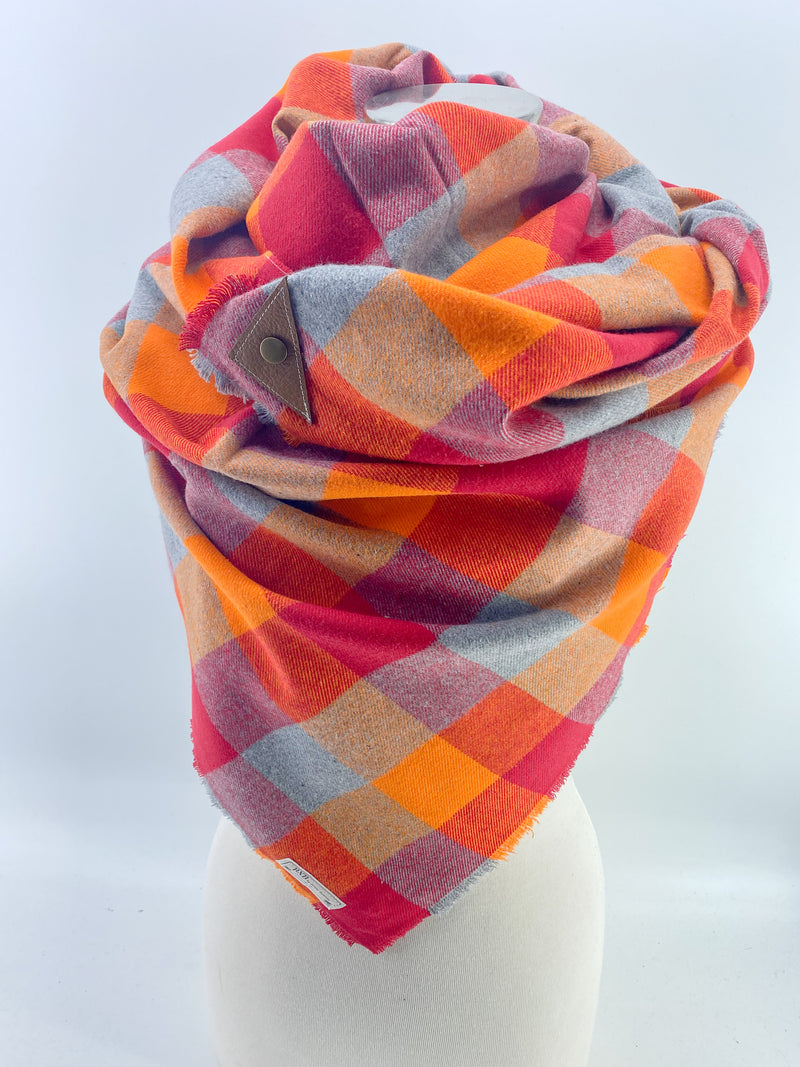 Bright Morning Buffalo Check Blanket Scarf with Leather Detail
