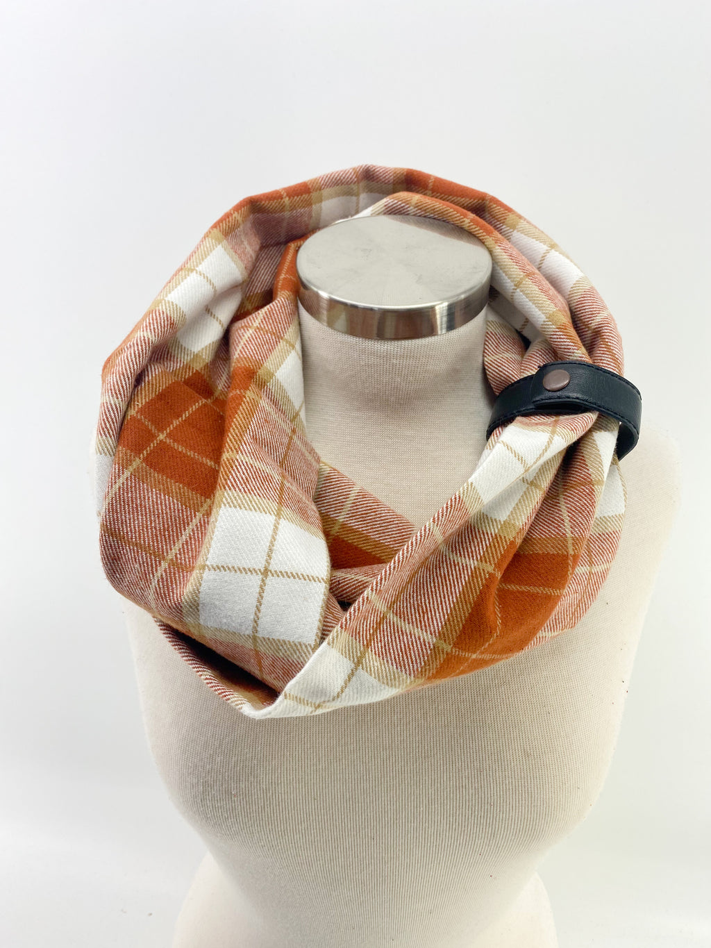 Amber Tone Plaid Eternity Scarf with a Leather Cuff