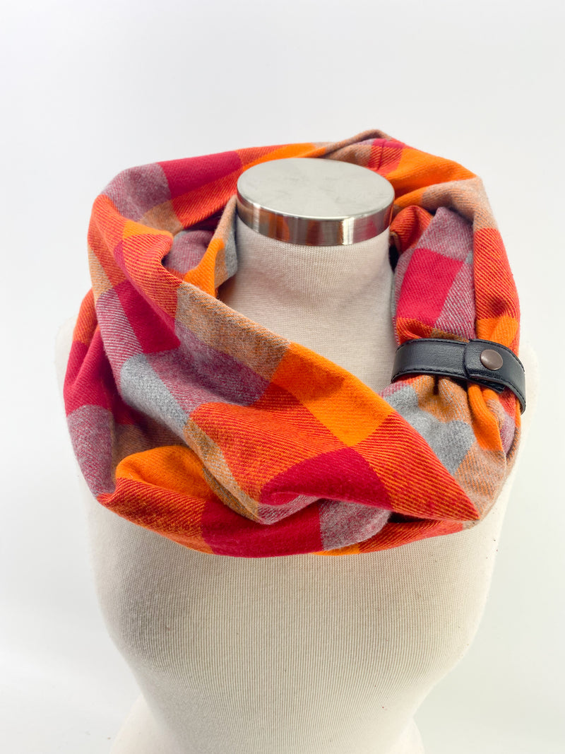 Bright Mornings Plaid Eternity Scarf with a Leather Cuff