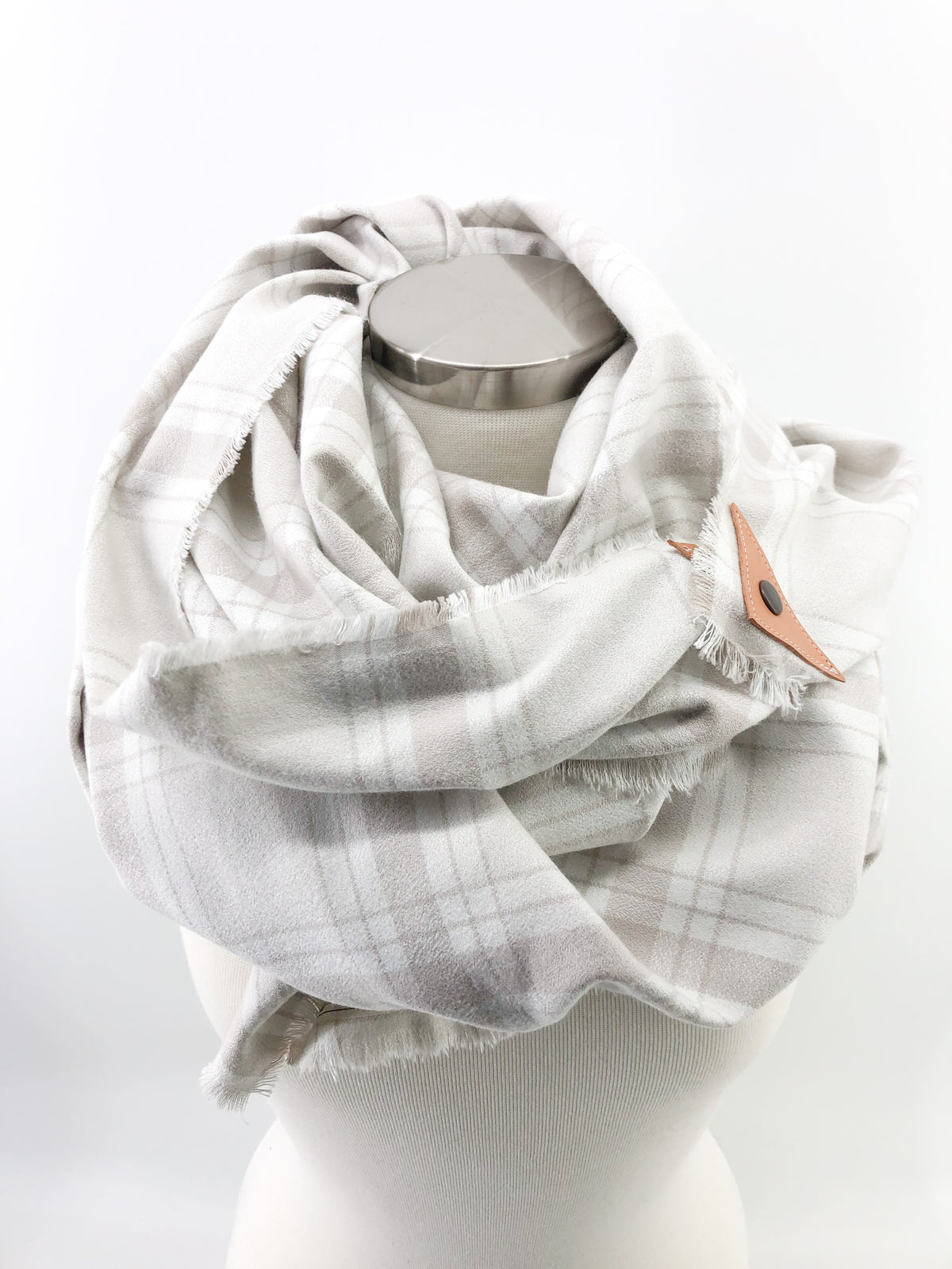 Bone Plaid Blanket Scarf with Leather Detail kit