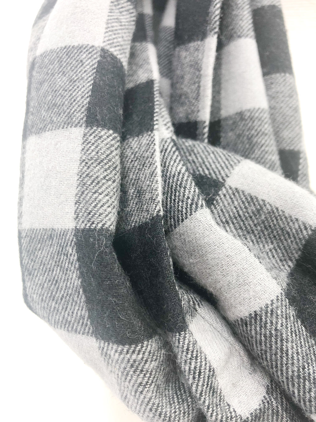 Gray & Black Buffalo Check Eternity Scarf with a Leather Cuff