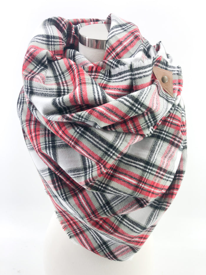 Winter in the Country Plaid Blanket Scarf with Leather Detail