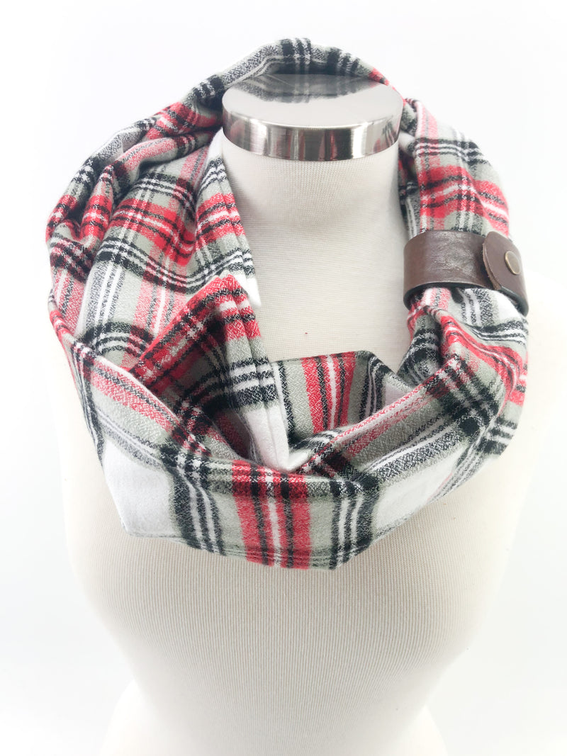 Winter in the Country Plaid Eternity Scarf with a Leather Cuff