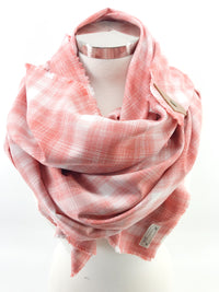 Salmon Plaid Blanket Scarf with Leather Detail