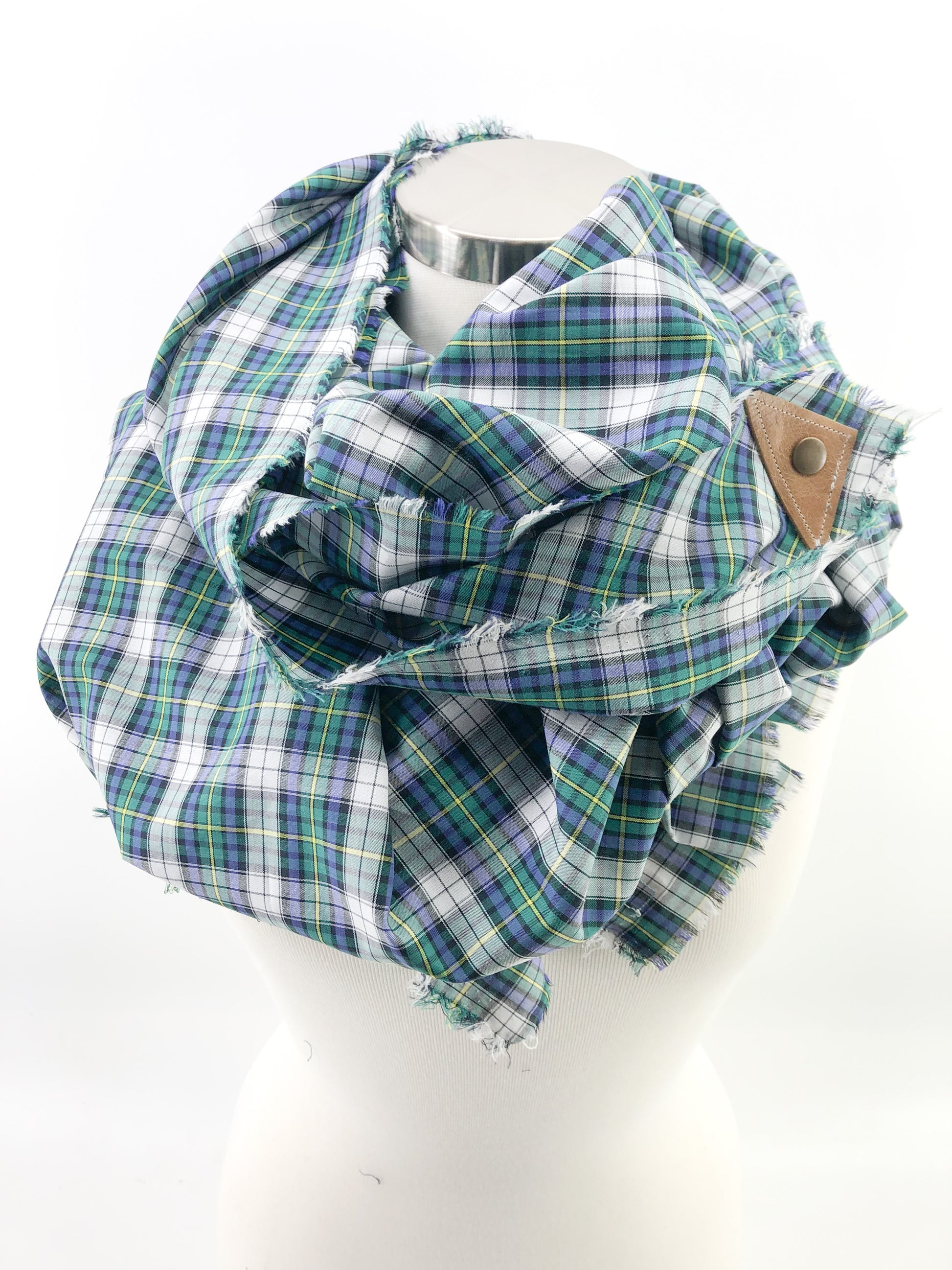 Summer Classic Plaid Blanket Scarf with Leather Detail – BXB by