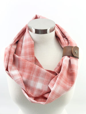Salmon Plaid Eternity Scarf with a Leather Cuff