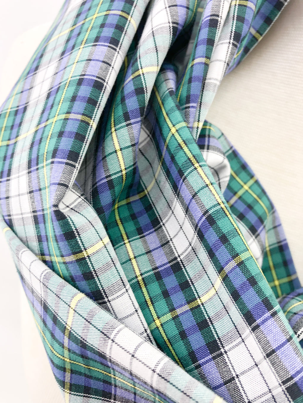 Summer Classic Plaid Eternity Scarf with a Leather Cuff