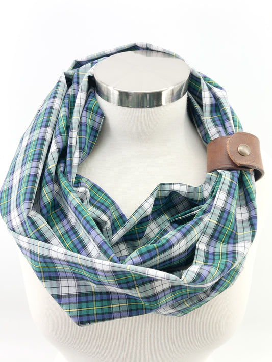 Summer Classic Plaid Eternity Scarf with a Leather Cuff