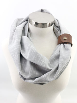 Stormy Gray Eternity Scarf with a Leather Cuff