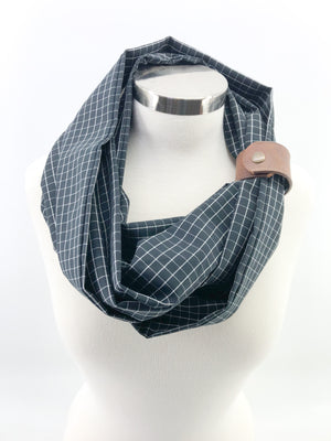 Black & White Micro Check Eternity Scarf with a Leather Cuff