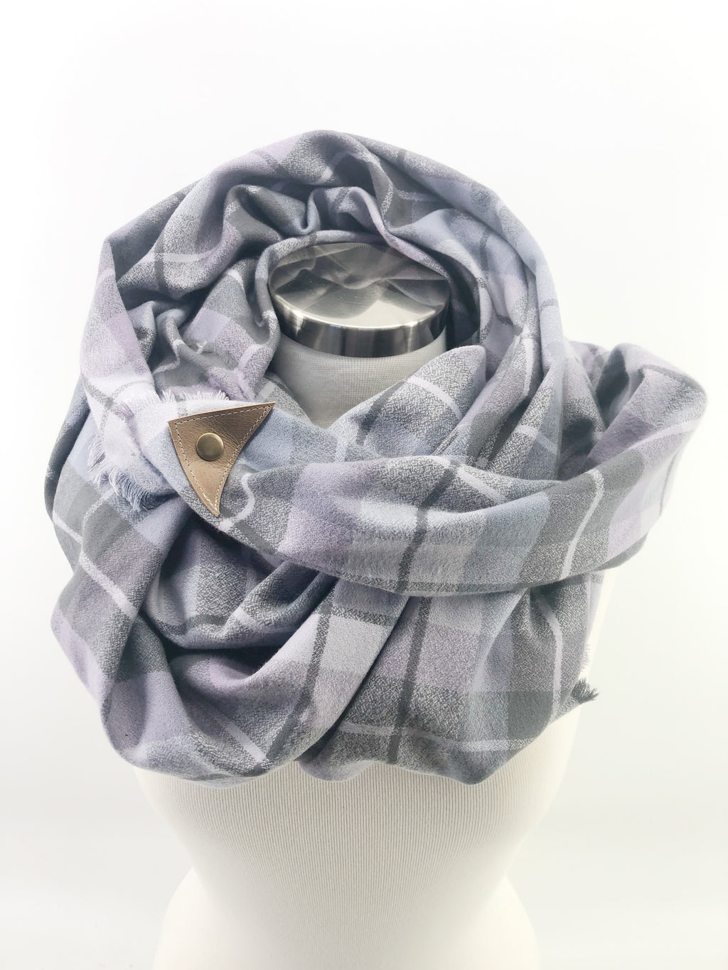 Lavender Plaid Blanket Scarf with Leather Detail