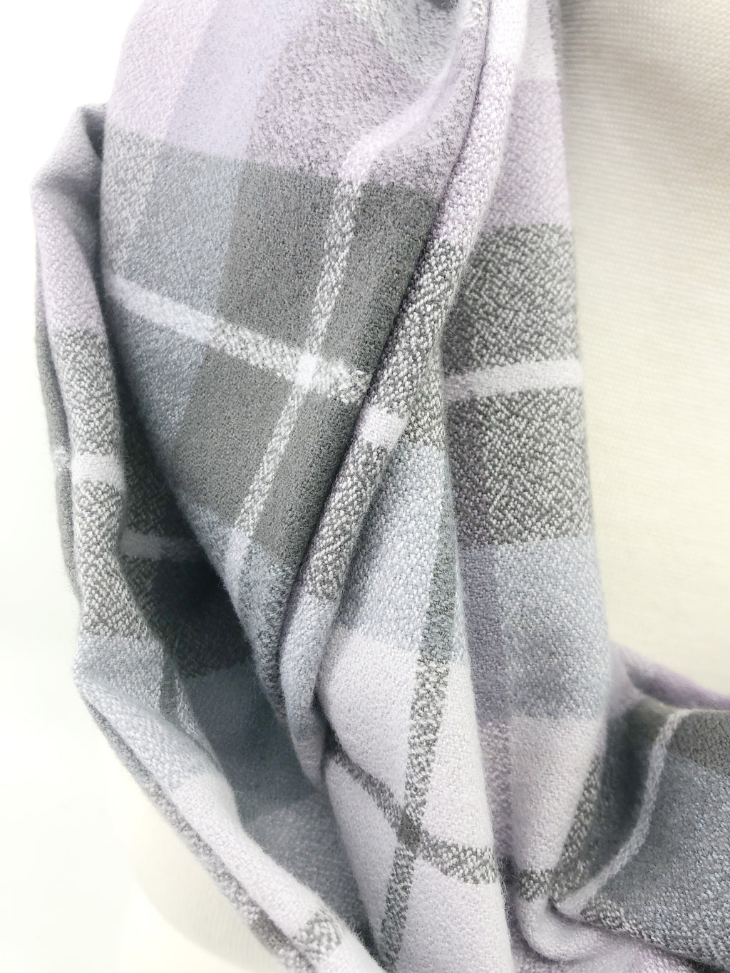 Lavender Plaid Eternity Scarf with a Leather Cuff