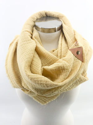 Sunshine Gauze Blanket Scarf with Leather Detail
