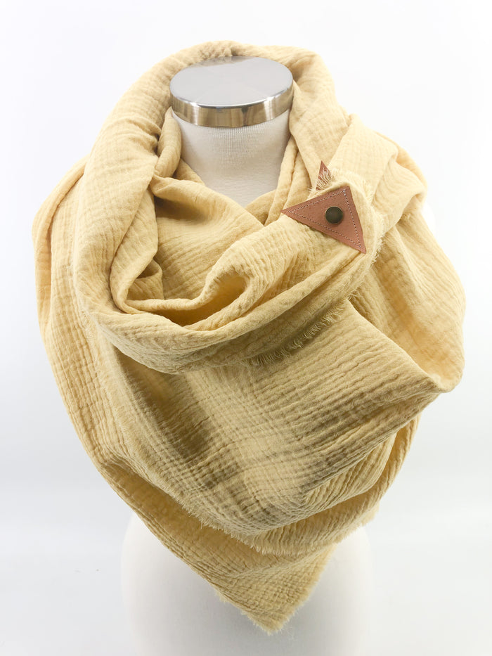 Sunshine Gauze Blanket Scarf with Leather Detail