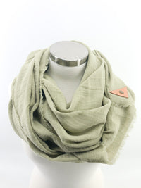 Grass Gauze Blanket Scarf with Leather Detail