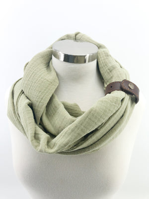 Grass Gauze Eternity Scarf with a Leather Cuff