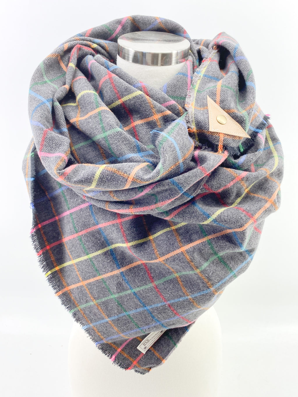 Dark Gray & Rainbow (Love is Love) Blanket Scarf with Leather Detail