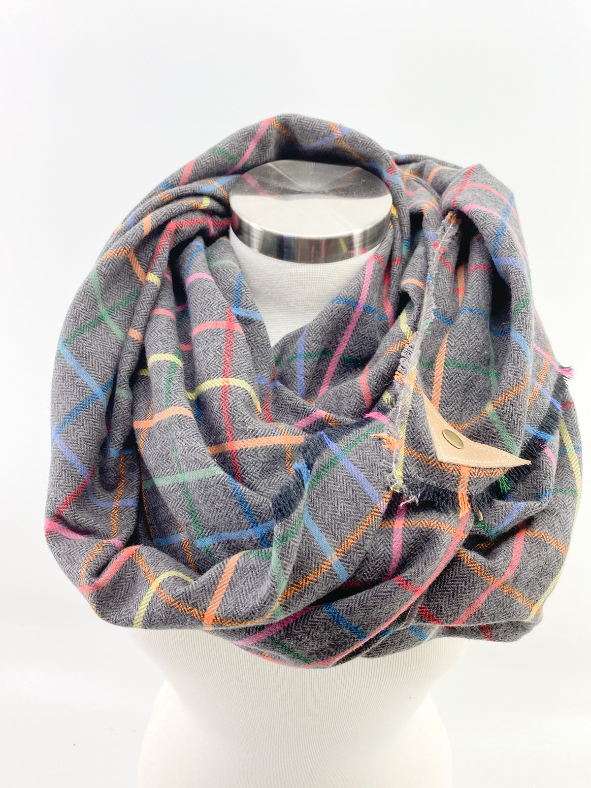 Dark Gray & Rainbow (Love is Love) Blanket Scarf with Leather Detail
