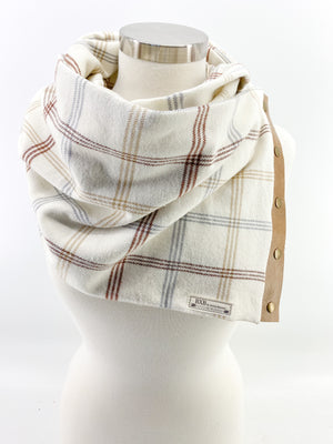 Neutral Fall Plaid Multi Snap Scarf with Leather Snaps