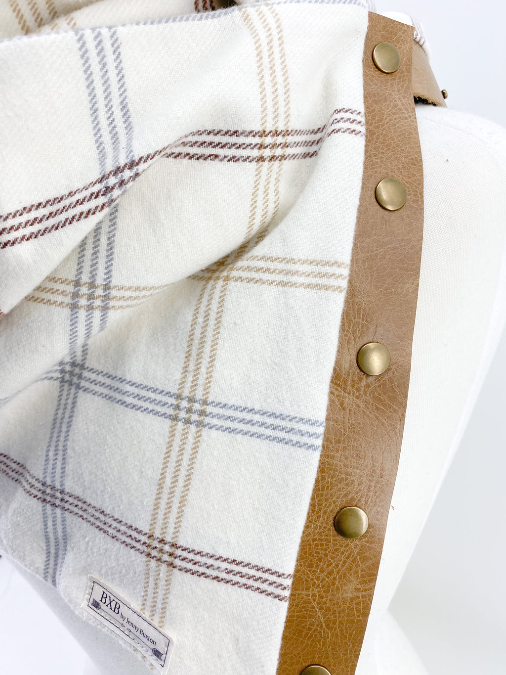 Neutral Fall Plaid Multi Snap Scarf with Leather Snaps