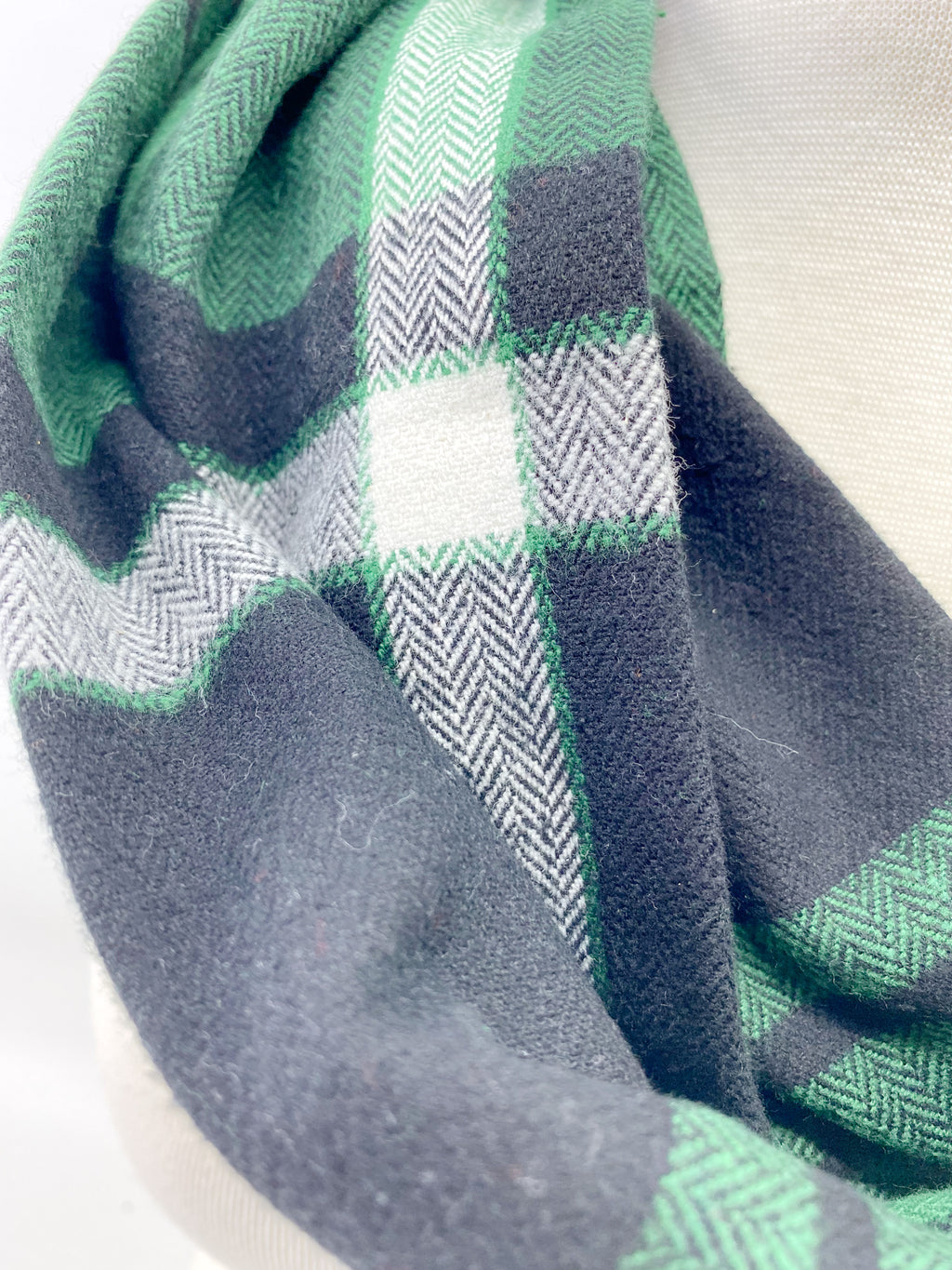 Forest Plaid (*Black & Hunter Green*) Eternity Scarf with a Leather Cuff