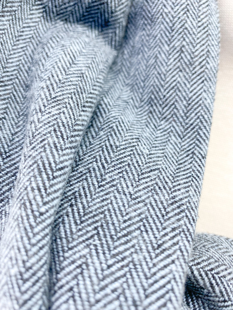 Night Blue Herringbone Eternity Scarf with a Leather Cuff