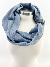 Night Blue Herringbone Eternity Scarf with a Leather Cuff