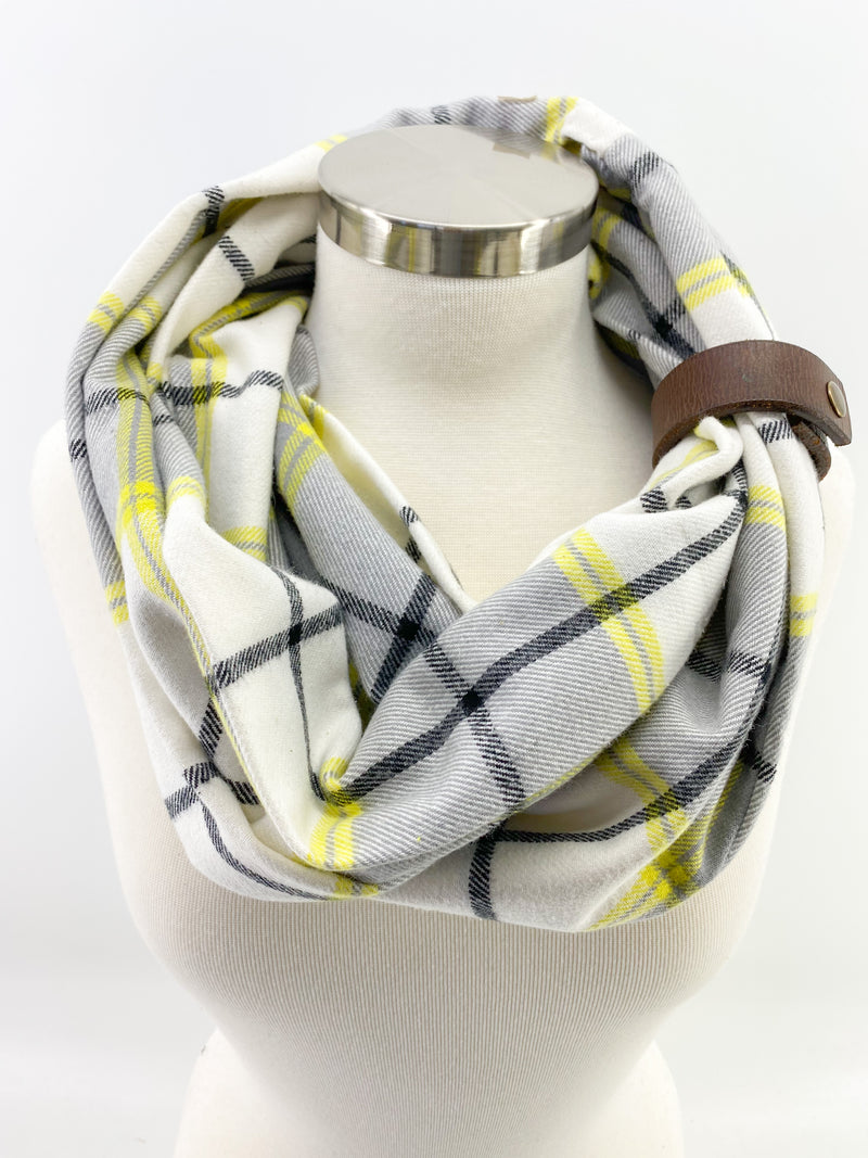 Chartreuse Plaid Eternity Scarf with a Leather Cuff