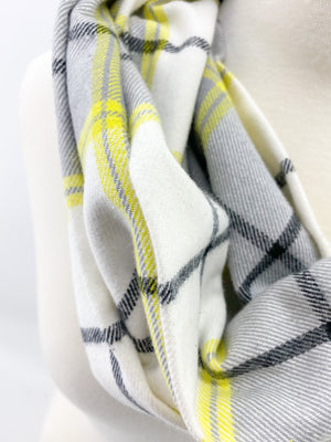 Chartreuse Plaid Eternity Scarf with a Leather Cuff