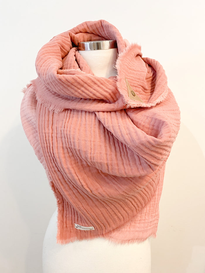 *Reversible* Dusty Rose & Pretty Pink Gauze Blanket Scarf with Leather Detail