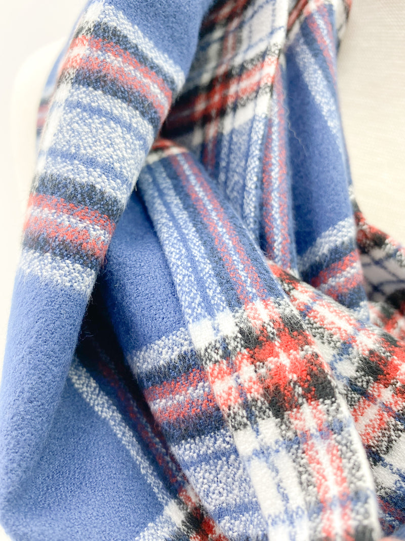 Americana Plaid Eternity Scarf with a Leather Cuff