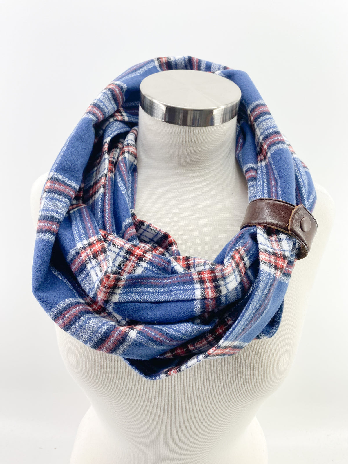 Americana Plaid Eternity Scarf with a Leather Cuff