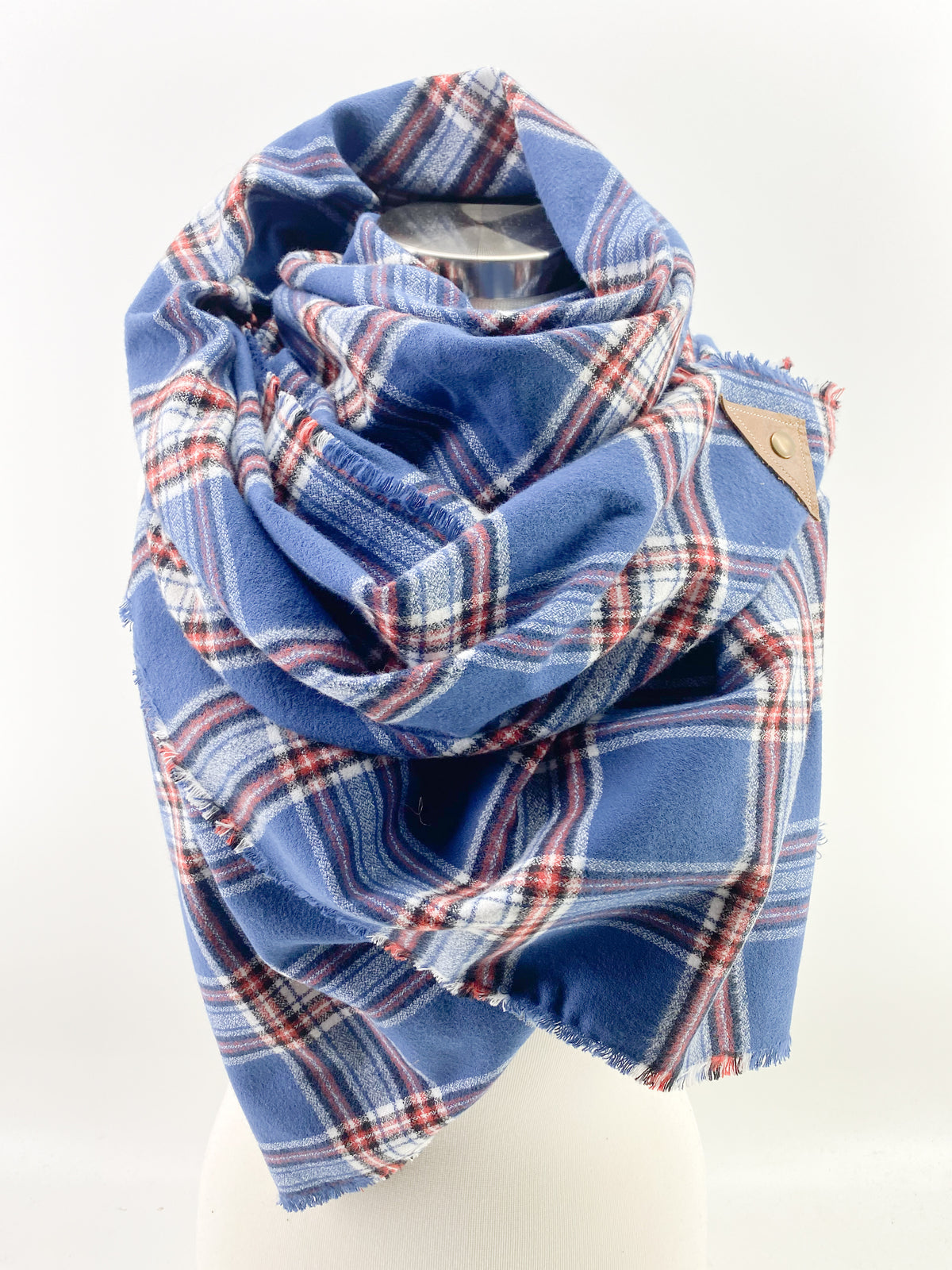 Americana Plaid Blanket Scarf with Leather Detail