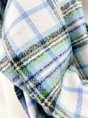 Blue Grass Plaid Eternity Scarf with a Leather Cuff