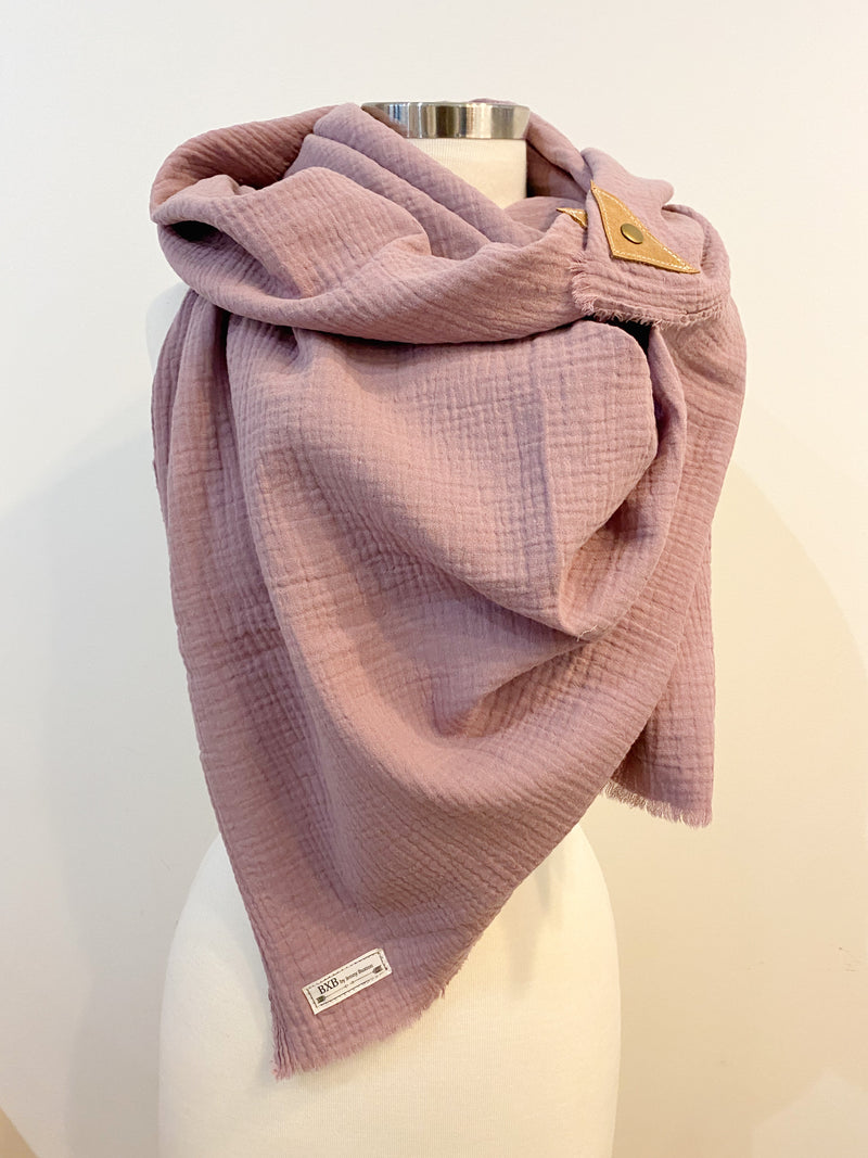 Lavender Gauze Blanket Scarf with Leather Detail
