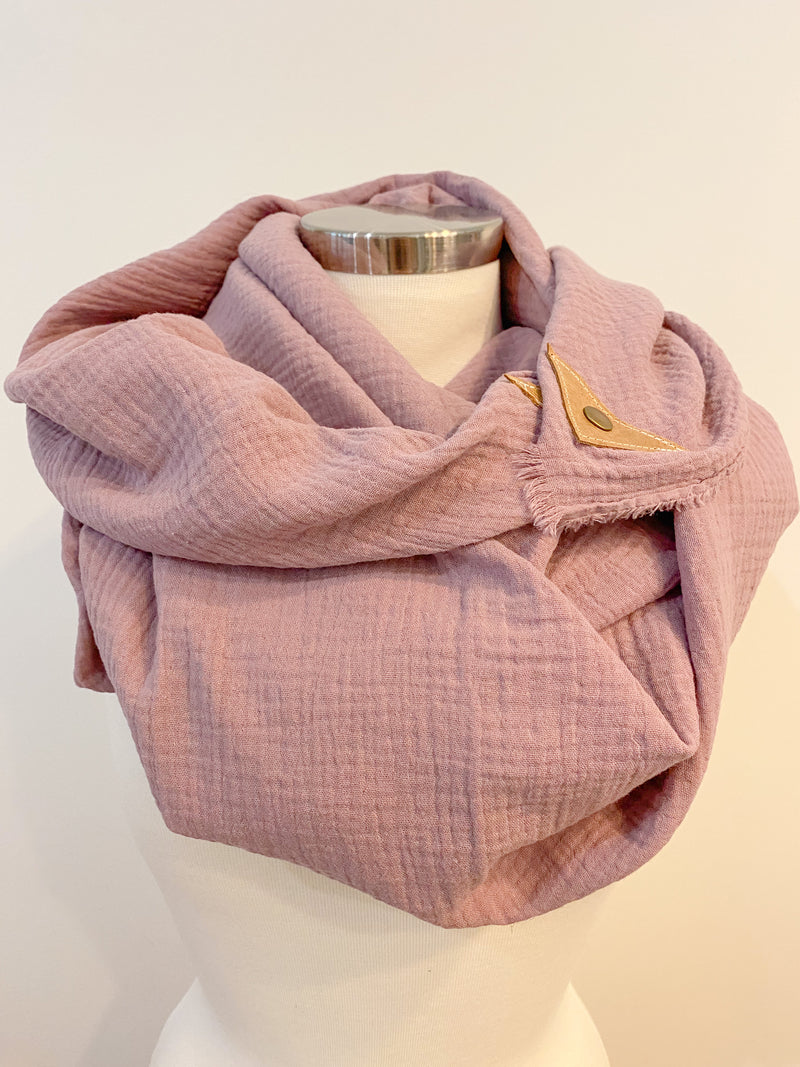 Lavender Gauze Blanket Scarf with Leather Detail