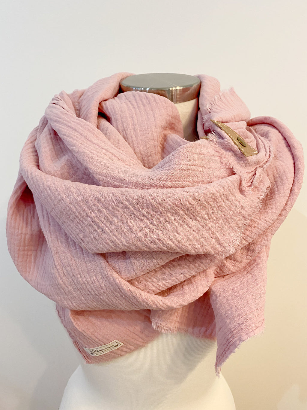 Mauve Gauze Blanket Scarf with Leather Detail