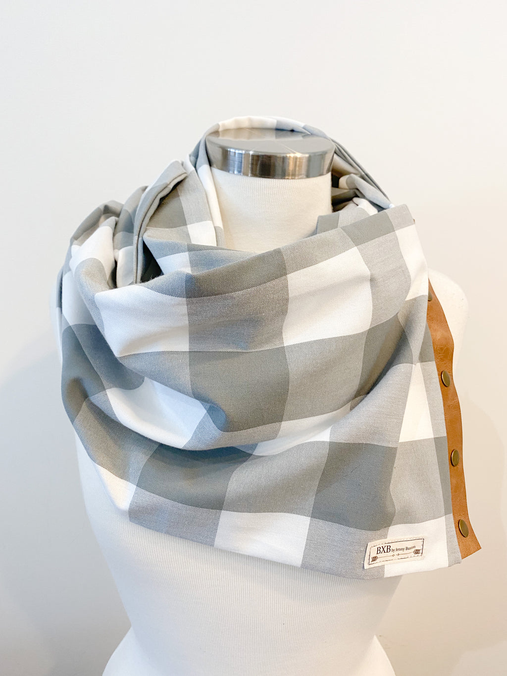 Sage Buffalo Check Multi Snap Scarf with Leather Snaps