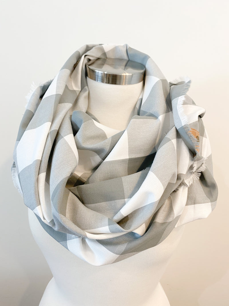 Sage Buffalo Check Blanket Scarf with Leather Detail