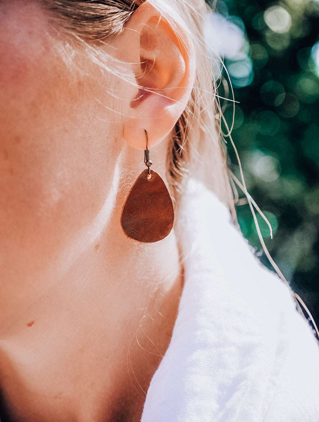 Tear Drop Leather Earring