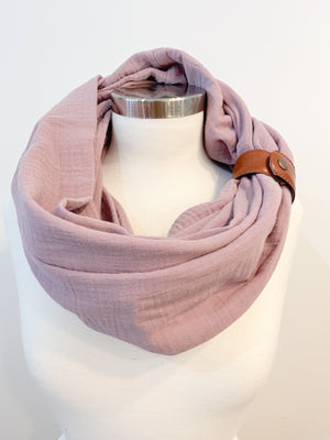 Lavender Gauze Eternity Scarf with a Leather Cuff