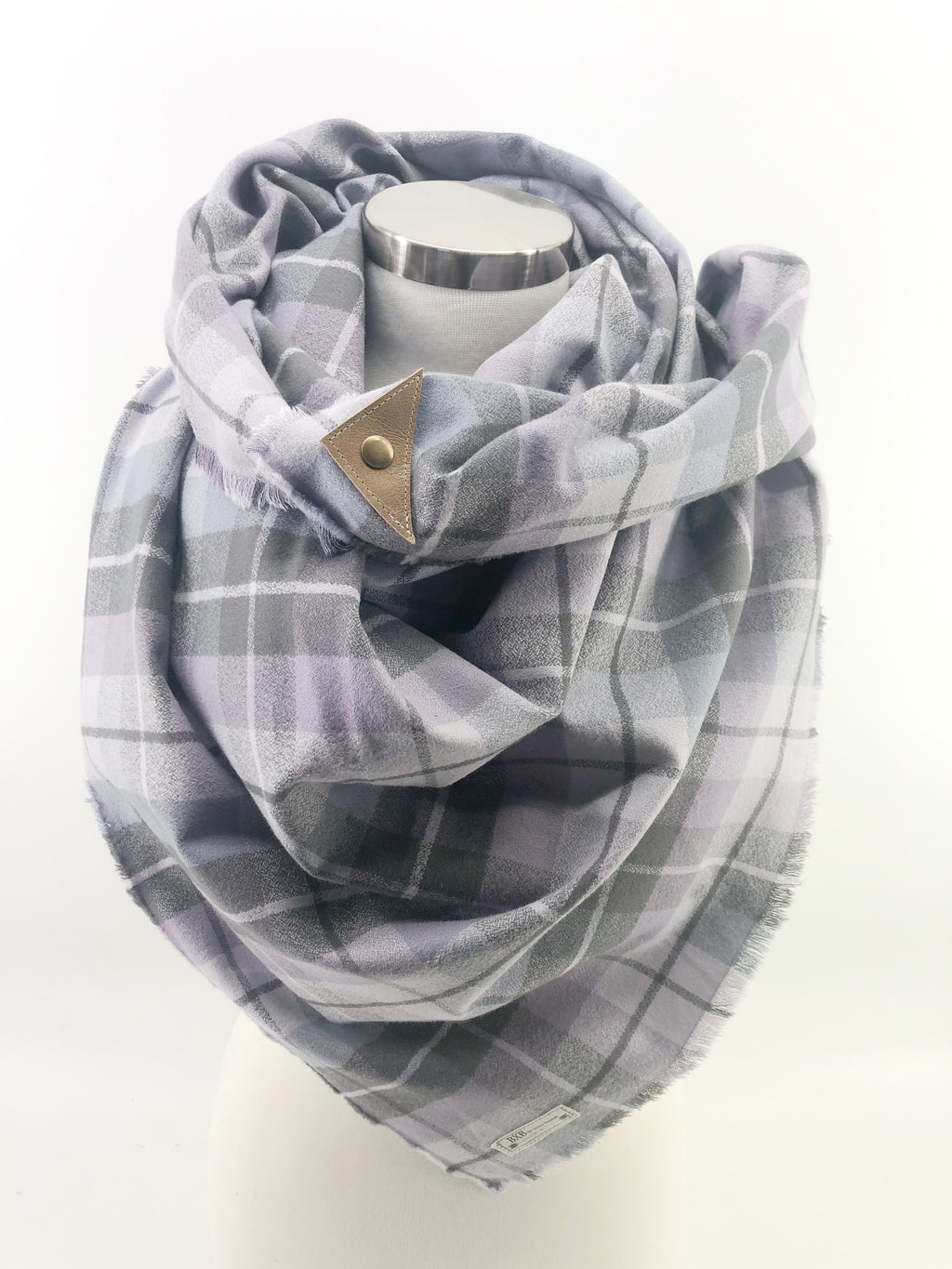 Lavender Plaid Blanket Scarf with Leather Detail