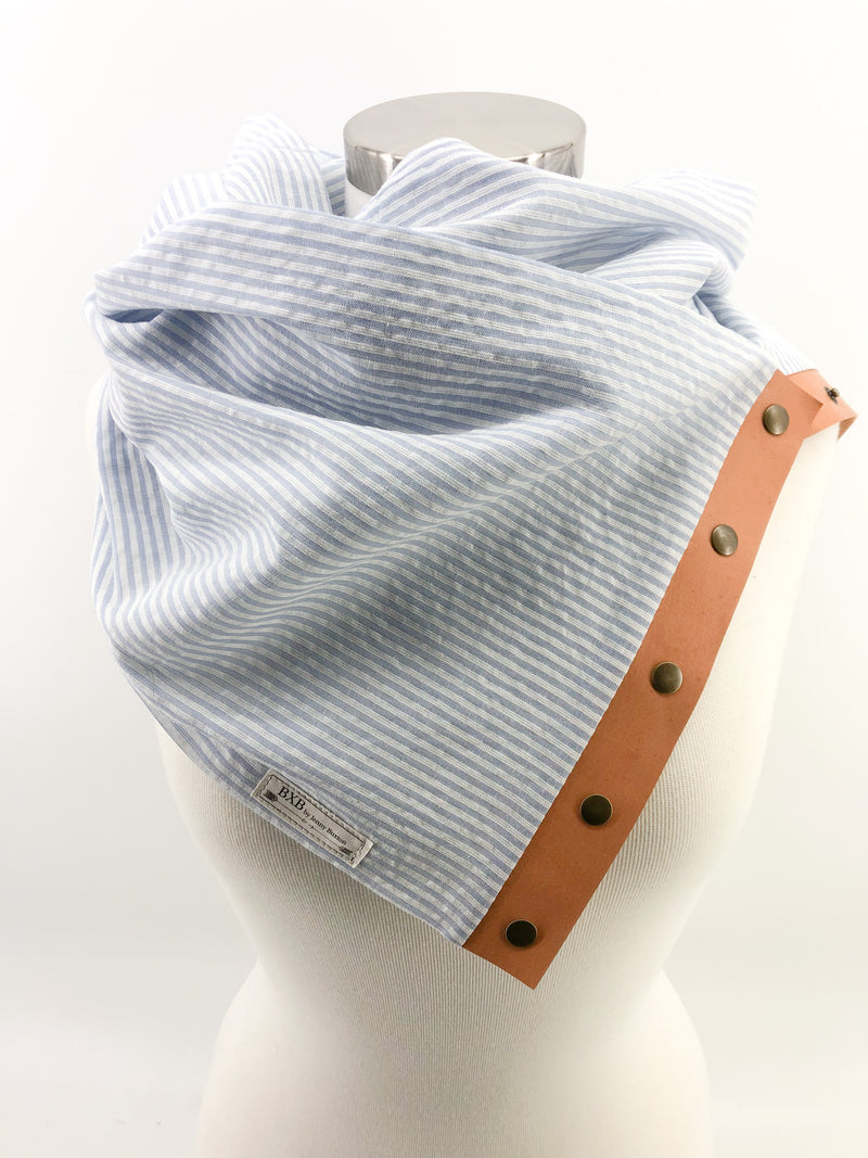 Light Blue Seersucker Multi Snap Scarf with Leather Snaps