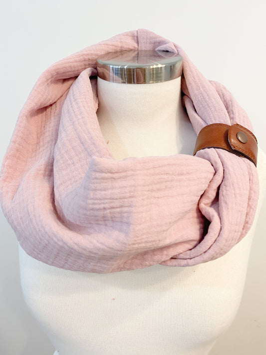 Mauve Gauze Eternity Scarf with a Leather Cuff