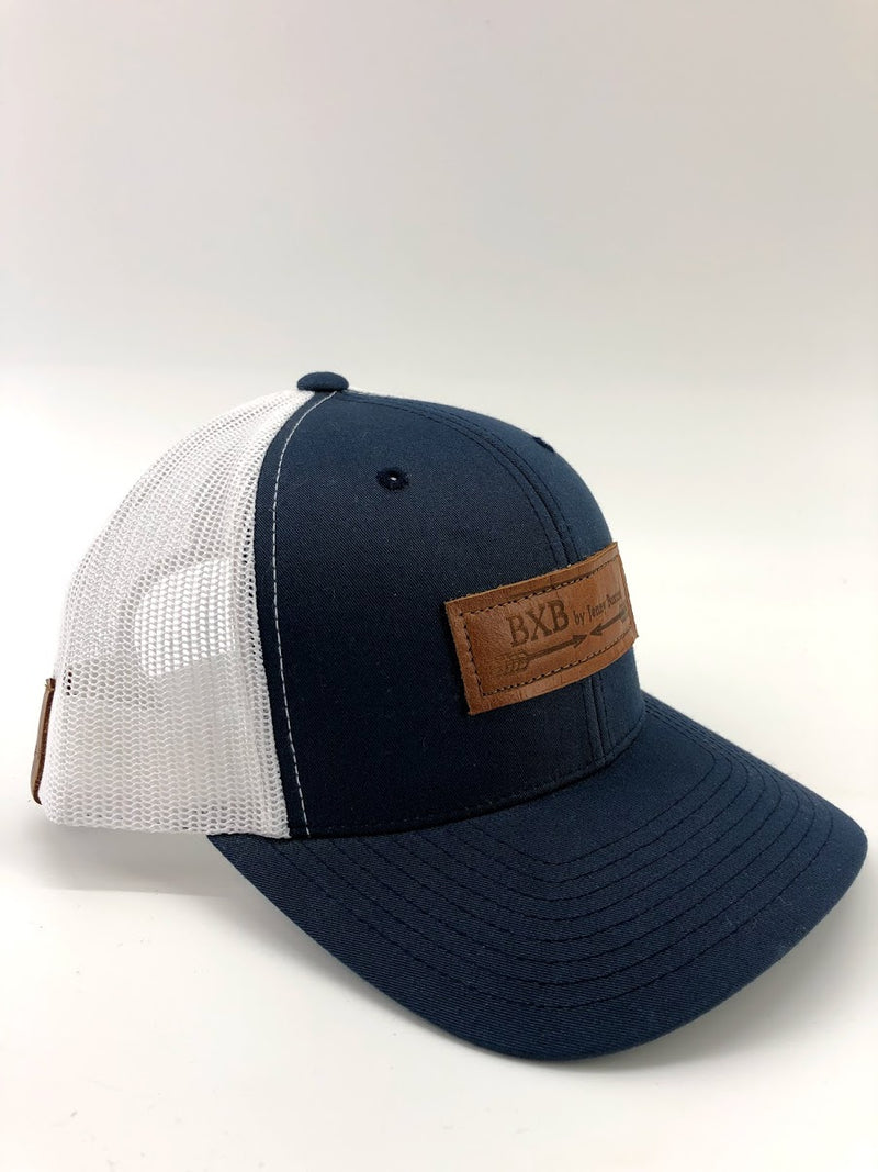 Navy & White BXB Leather Logo Trucker Hat