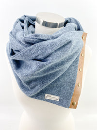 Night Blue Herringbone Multi Snap Scarf with Leather Snaps